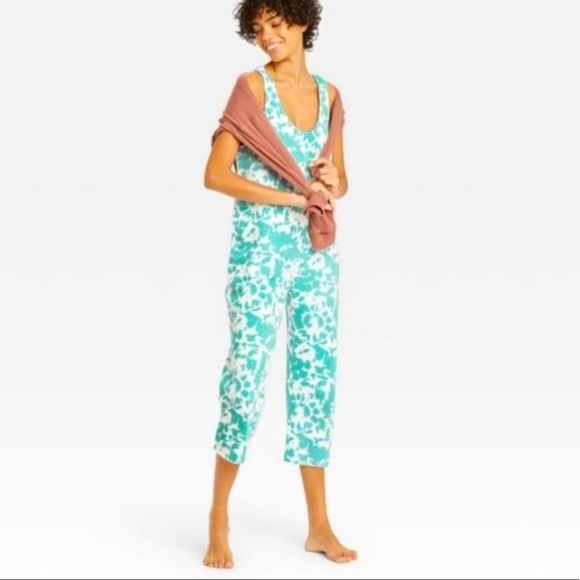 COLSIE Fleece Tie Dye Turquoise & White Pull On Lounge Jumpsuit. Size S - Picture 2 of 11